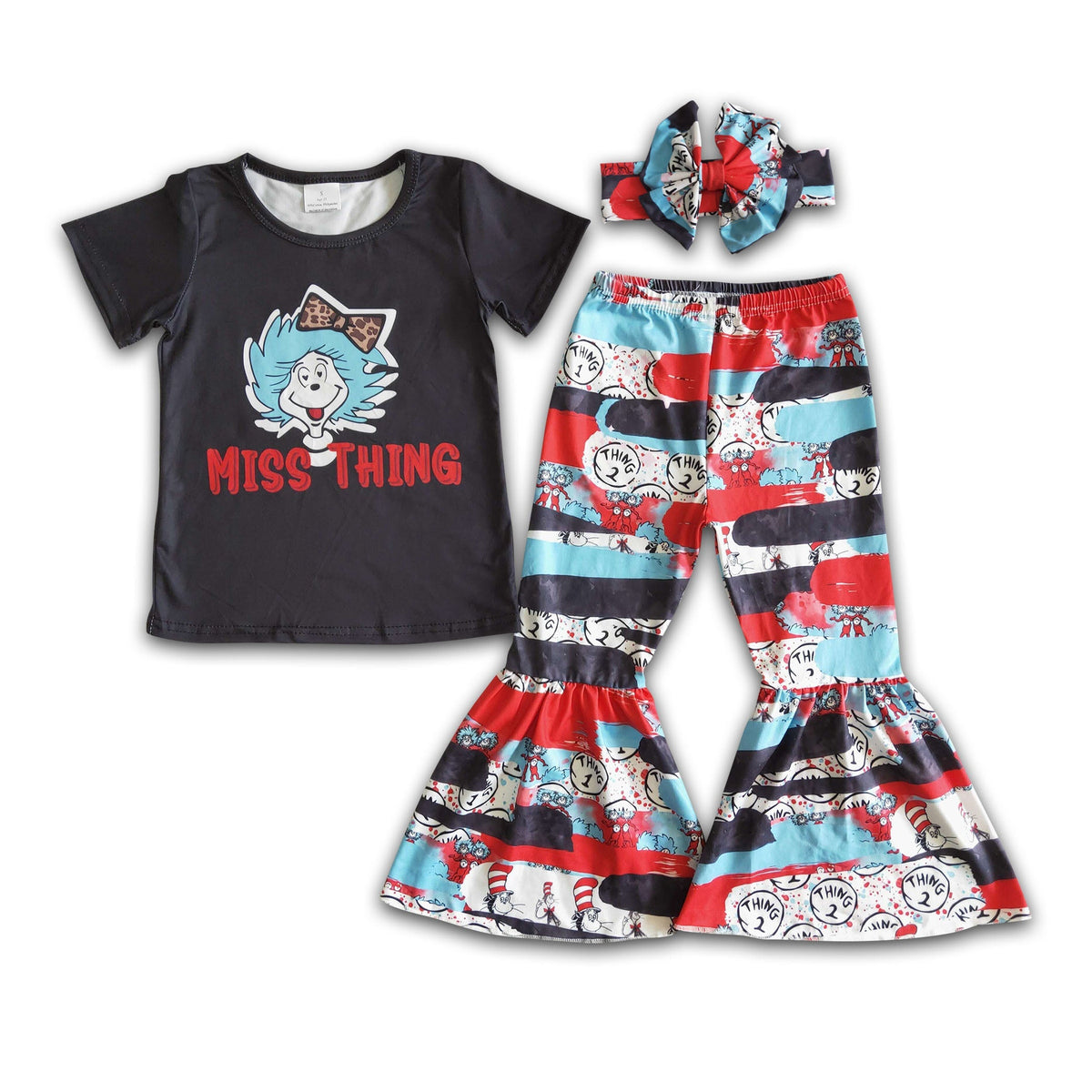 Miss thing cat black shirt bell bottom pants baby kids boutique clothing