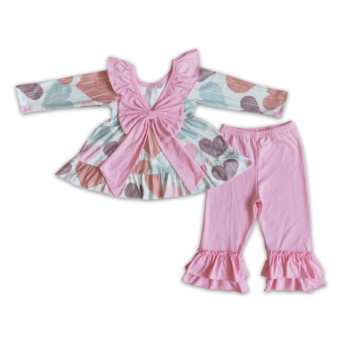 Heart print backless tunic pink pants boutique girls Valentine's day clothing