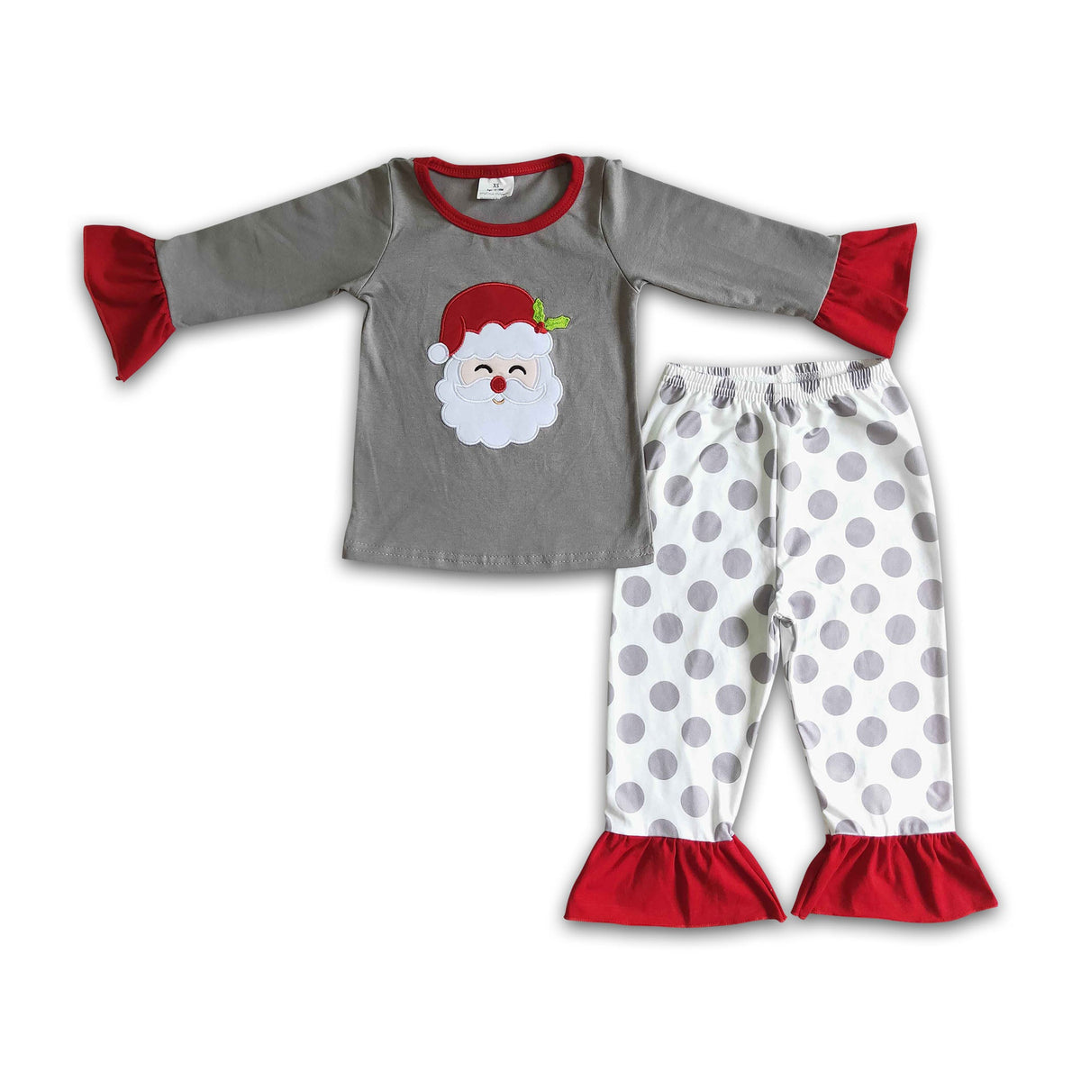 Santa applique shirt match pants girls Christmas pjs