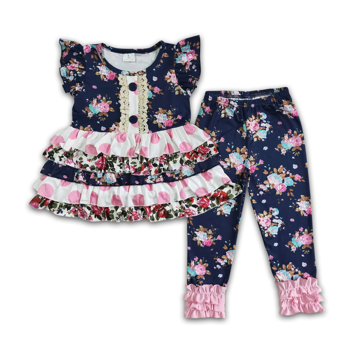 Girl Blue Floral Ruffles Tunic Outfit