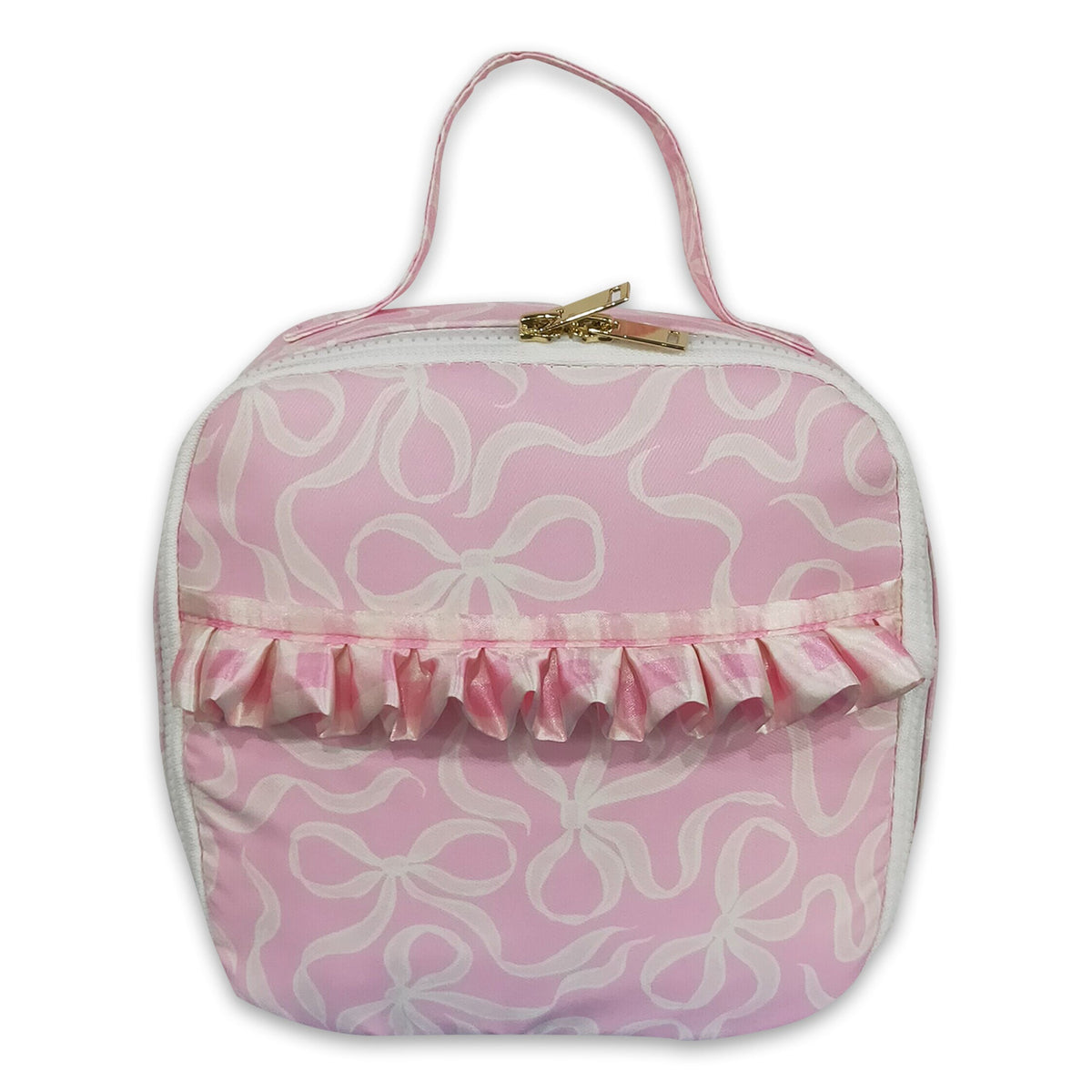 Light pink bow ruffle kids girls lunch box bag