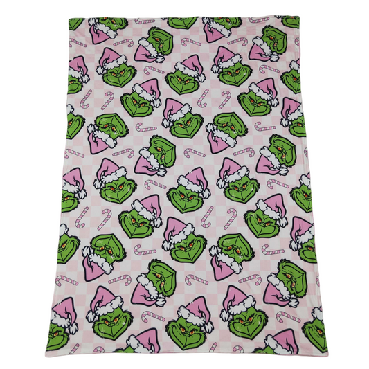 Pink candy cane green face baby girls Christmas blanket