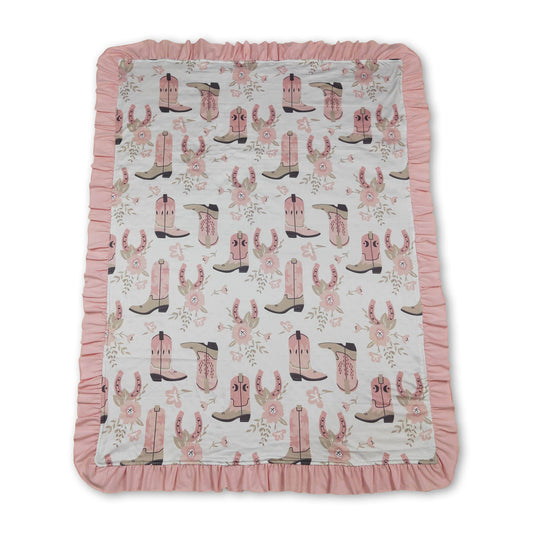 Pink ruffle boots floral ruffle baby girls blanket