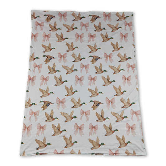 Pink bow duck hunting baby girls blankets