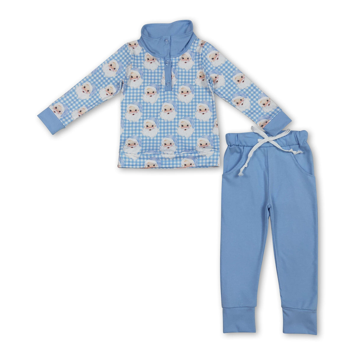 Blue plaid santa pullover pants boys Christmas outfits