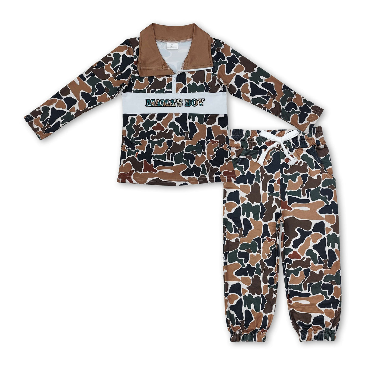 Mama's boy embroidery camo zipper pullover pants clothing