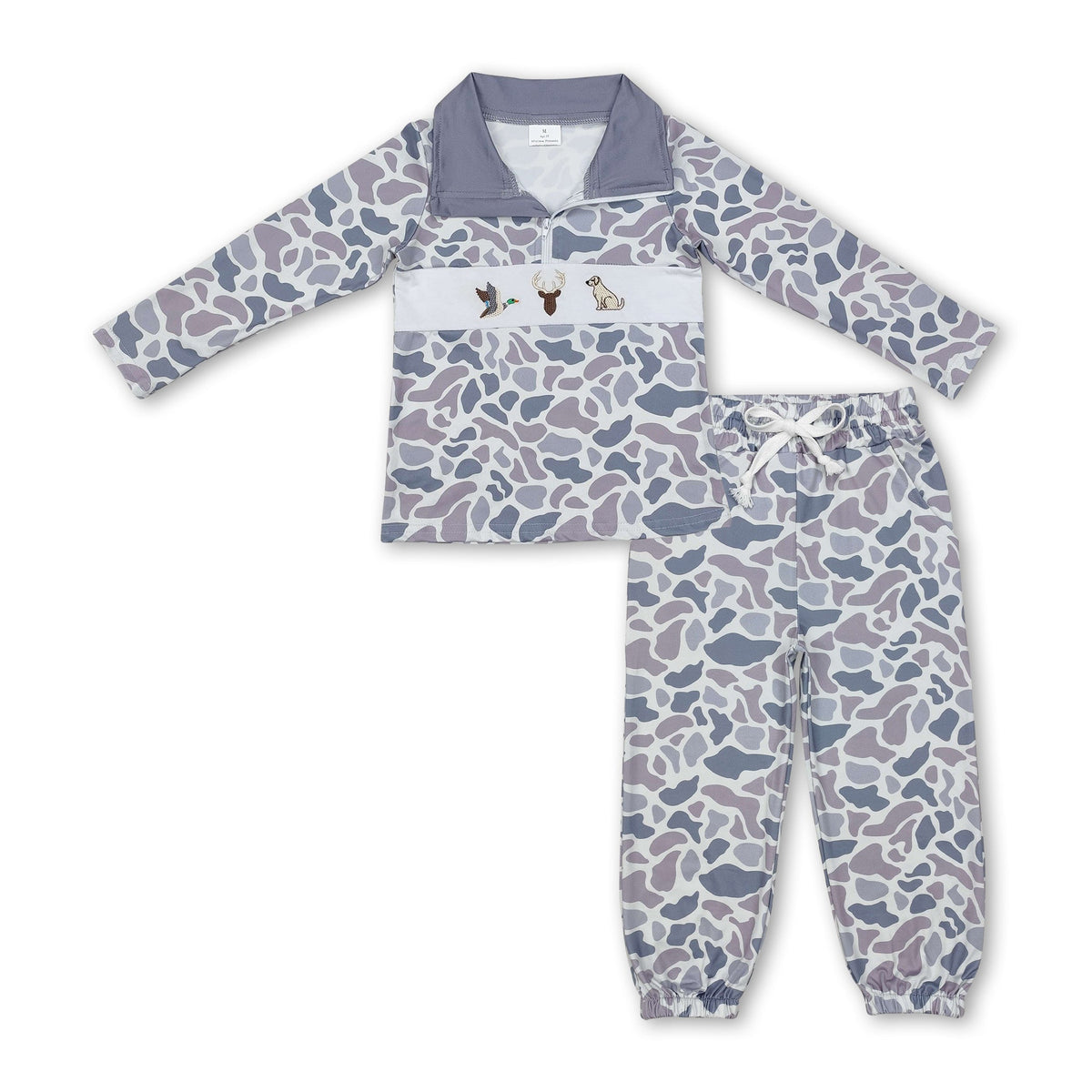 Duck deer dog embroidery grey camo pullover boy outfits