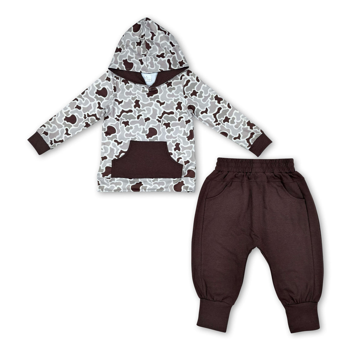 Long sleeves camo hoodie brown pants kids boys clothing