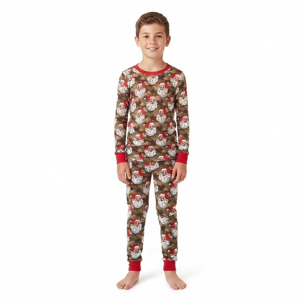 Long sleeves camo santa top pants boys Christmas outfits