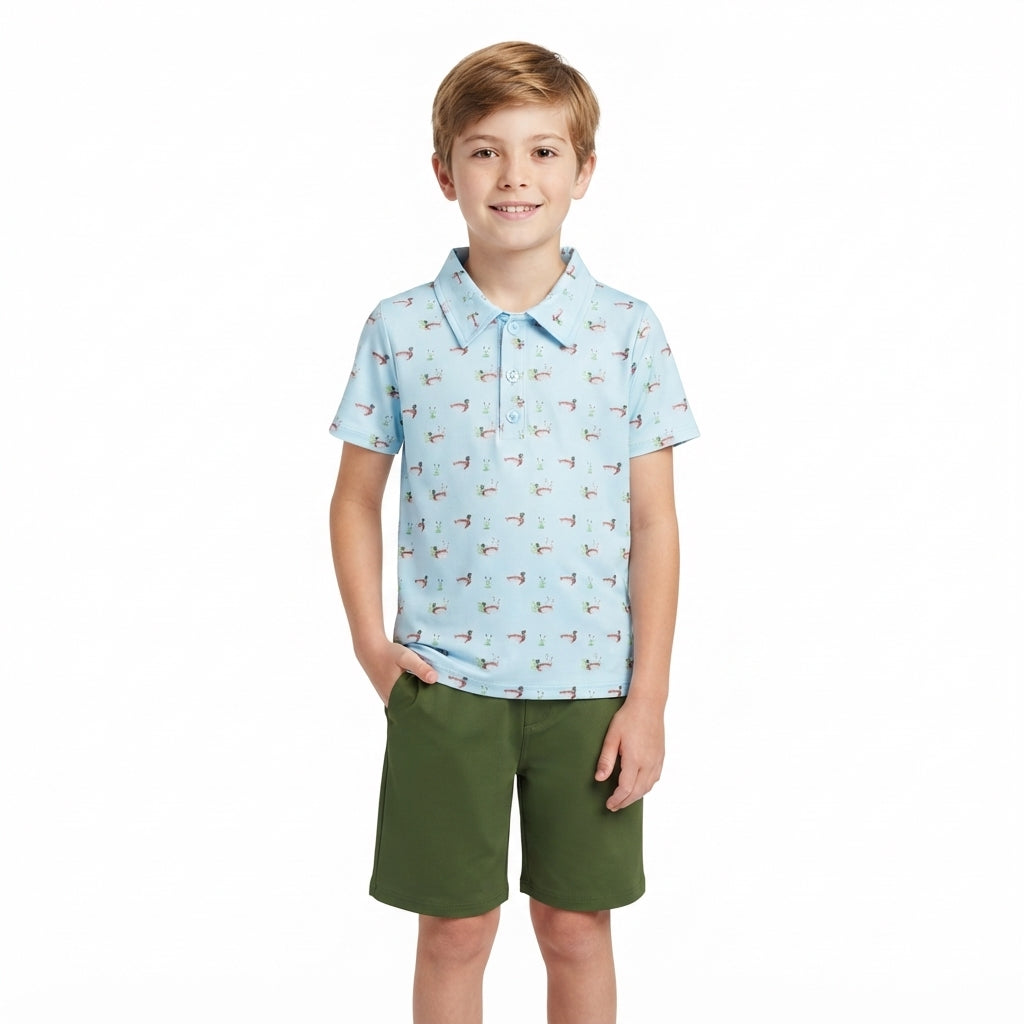 Short sleeves duck polo shirt olive shorts boys outfits