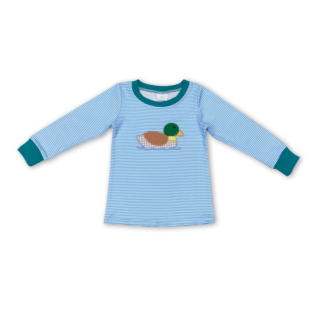 Stripe green duck long sleeves kids boy shirt