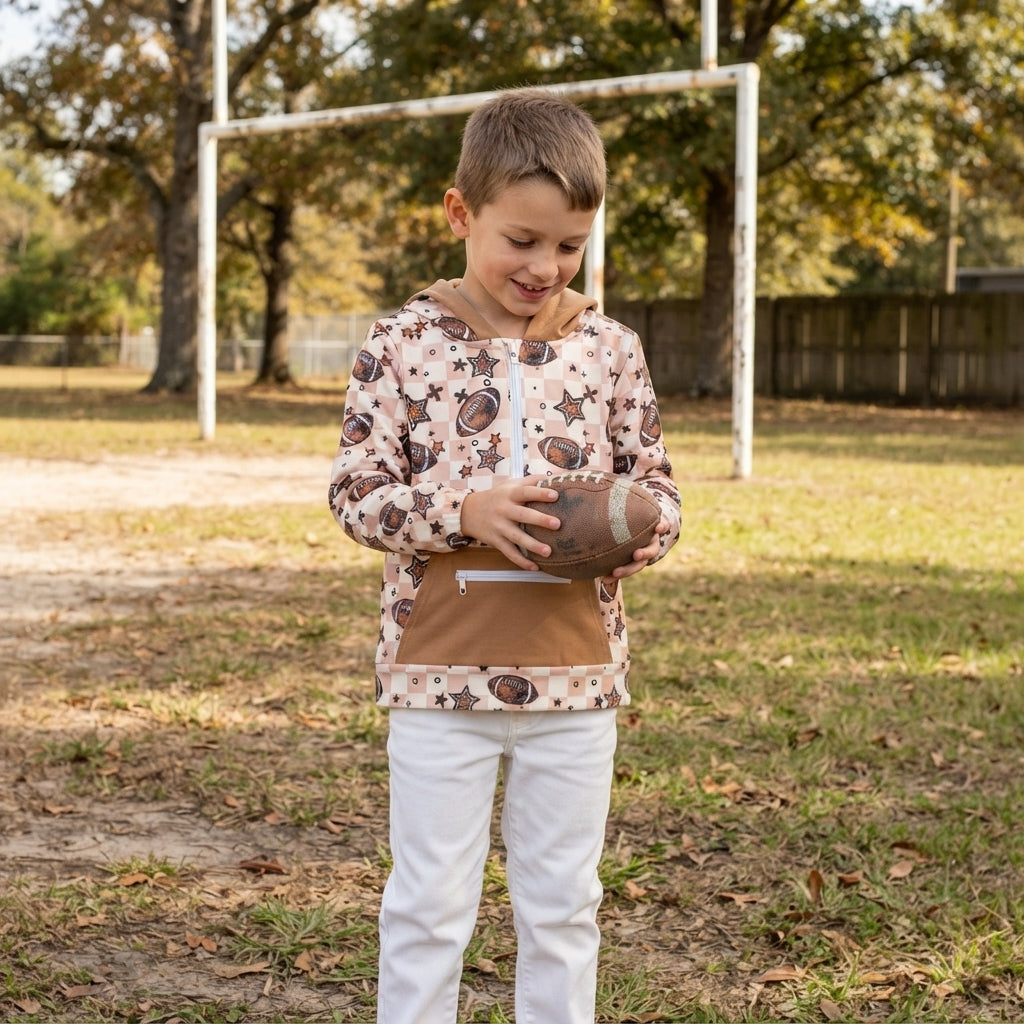 Long sleeves plaid football stars kids boys zip hoodie