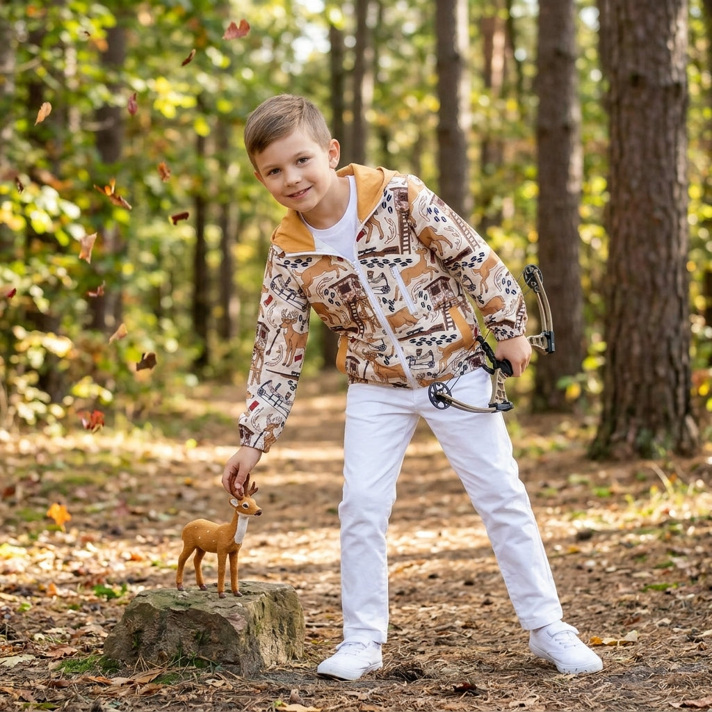 Long sleeves deer pocket kids boys zipper hoodie