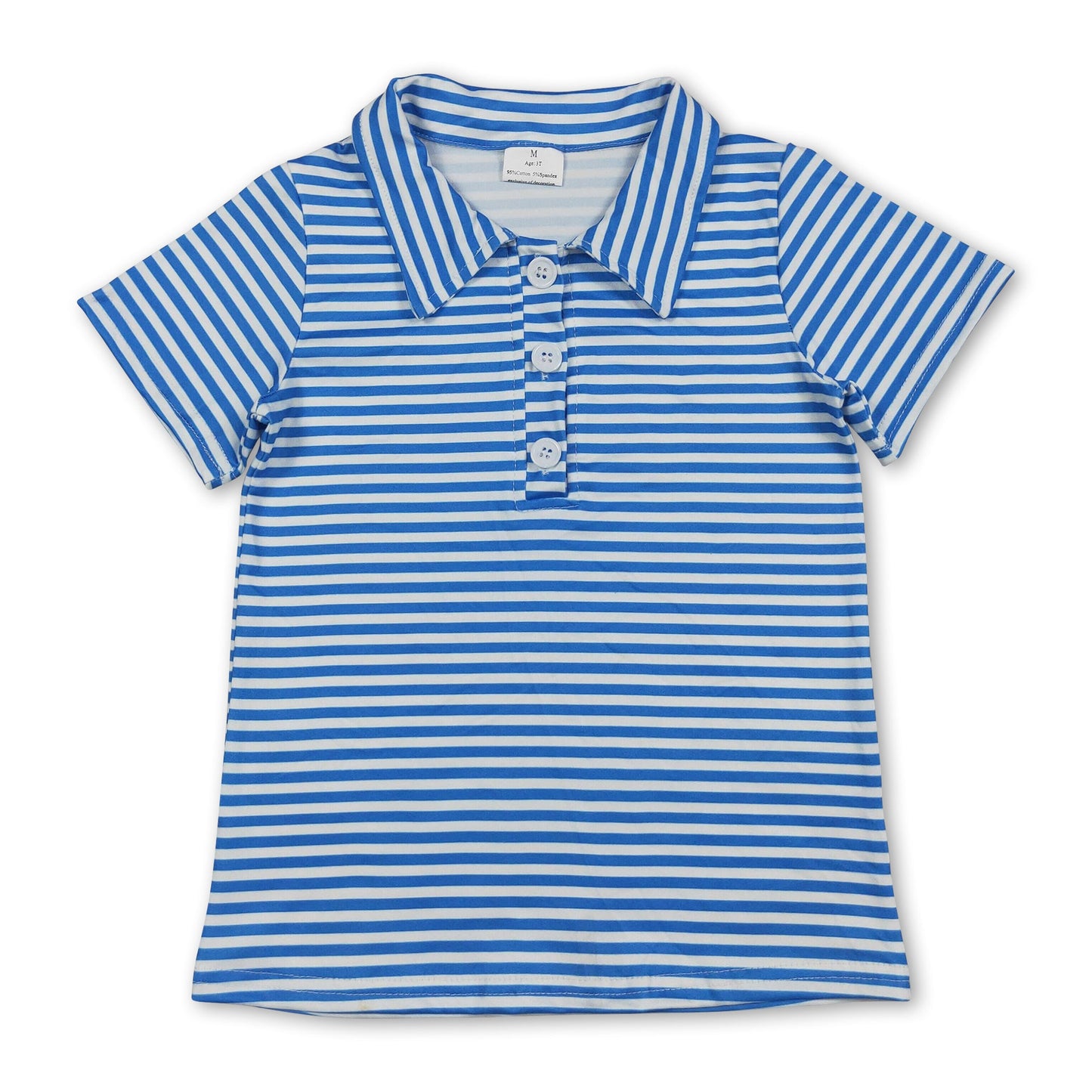 Short sleeves blue stripe kids boys team polo shirt