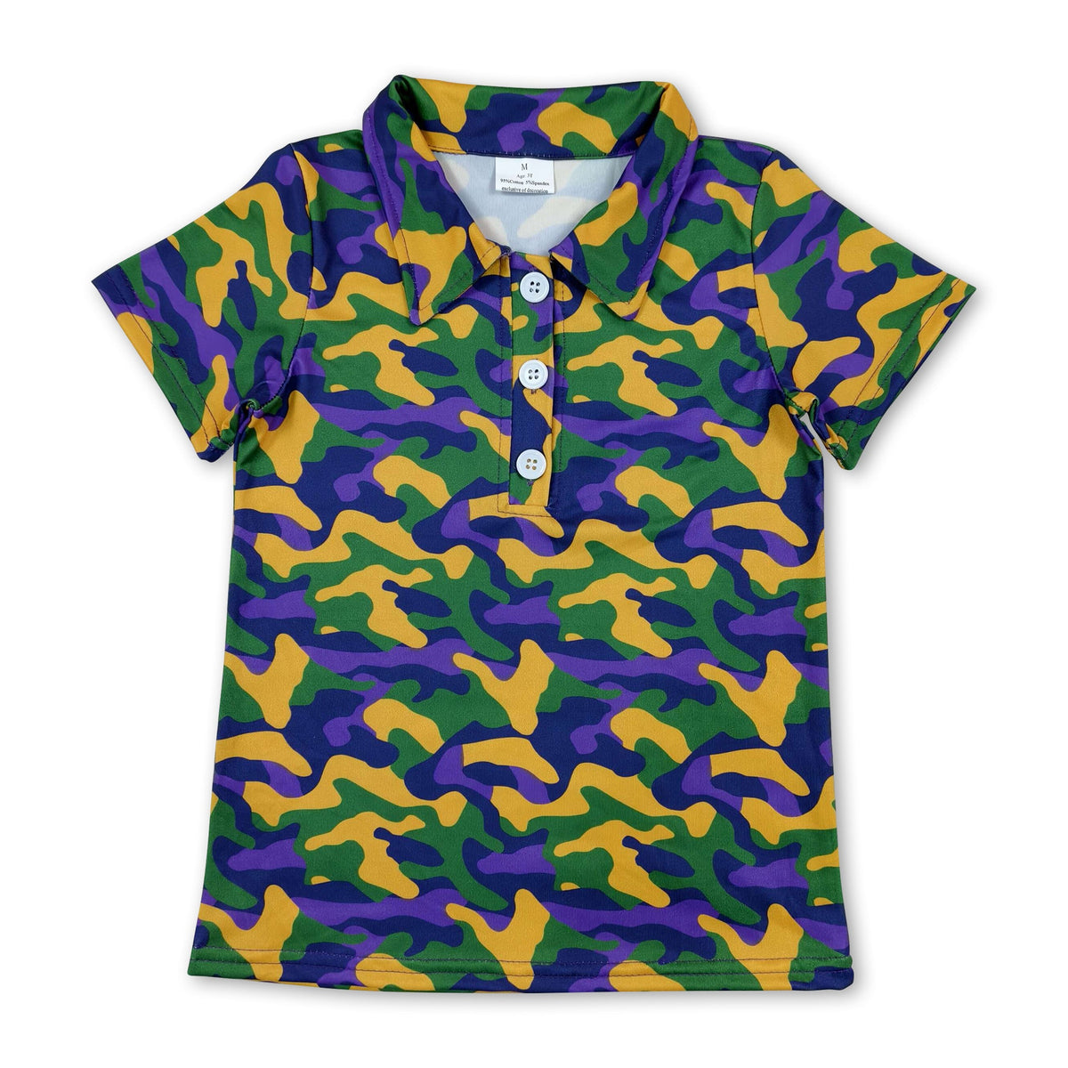 Short sleeves camo boys Mardi Gras polo shirt