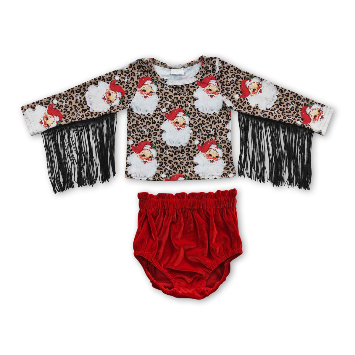 Leopard santa tassels velvet bummies baby Christmas outfits