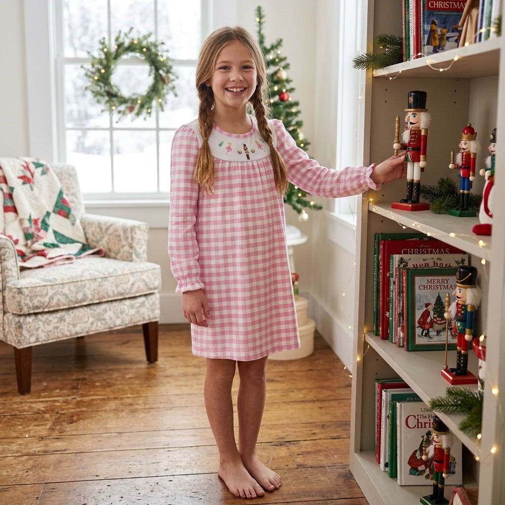 Pink plaid ballet king kids girls Christmas dresses