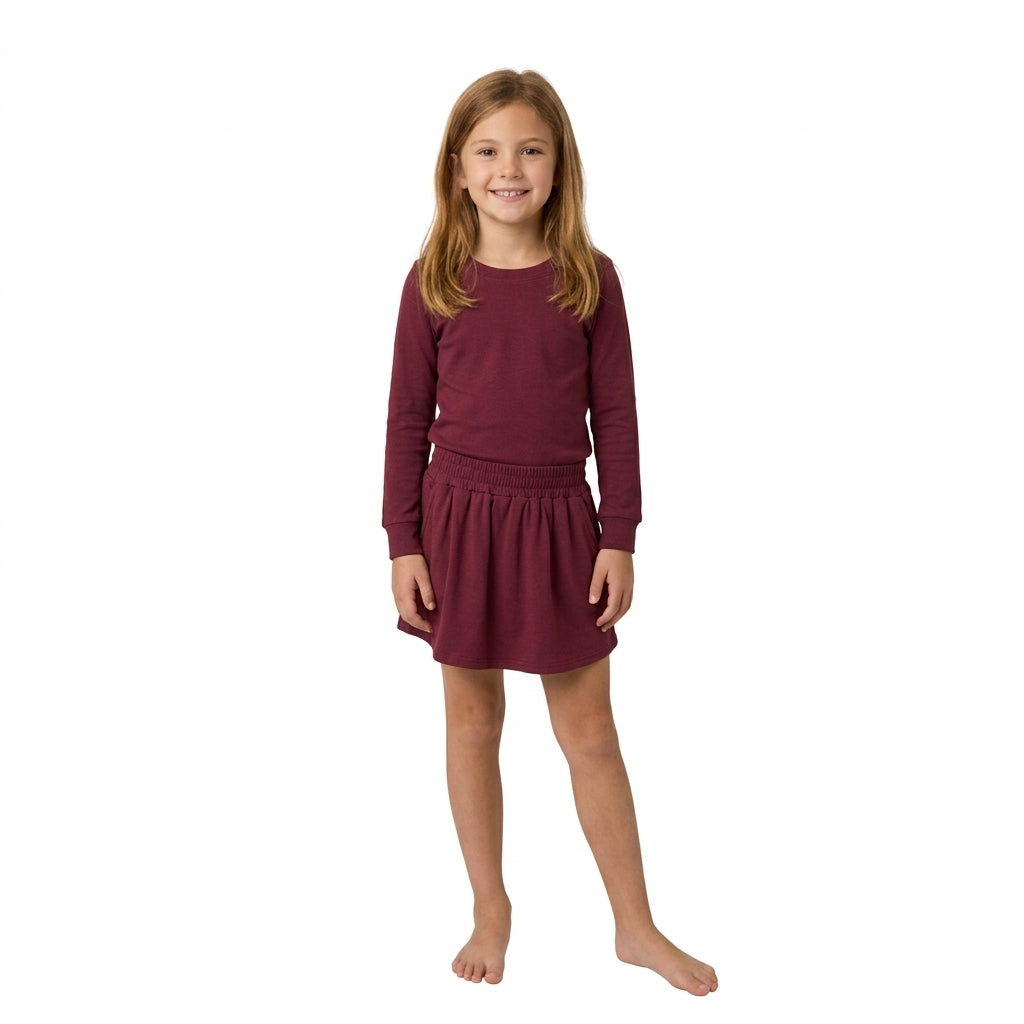 Long sleeves solid cotton top skirt kids girls outfits