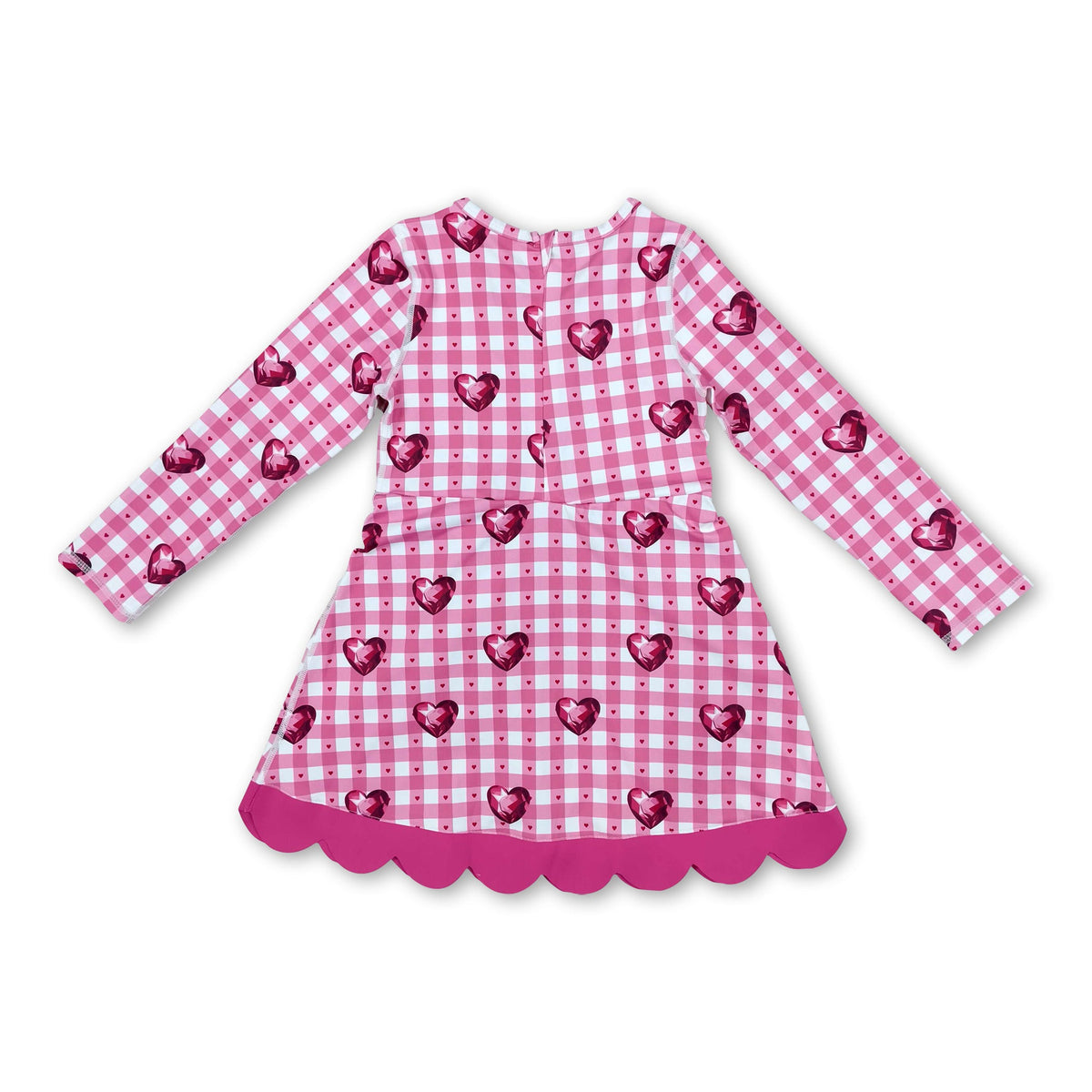 Pink plaid heart scallop girls valentine's athletic dress