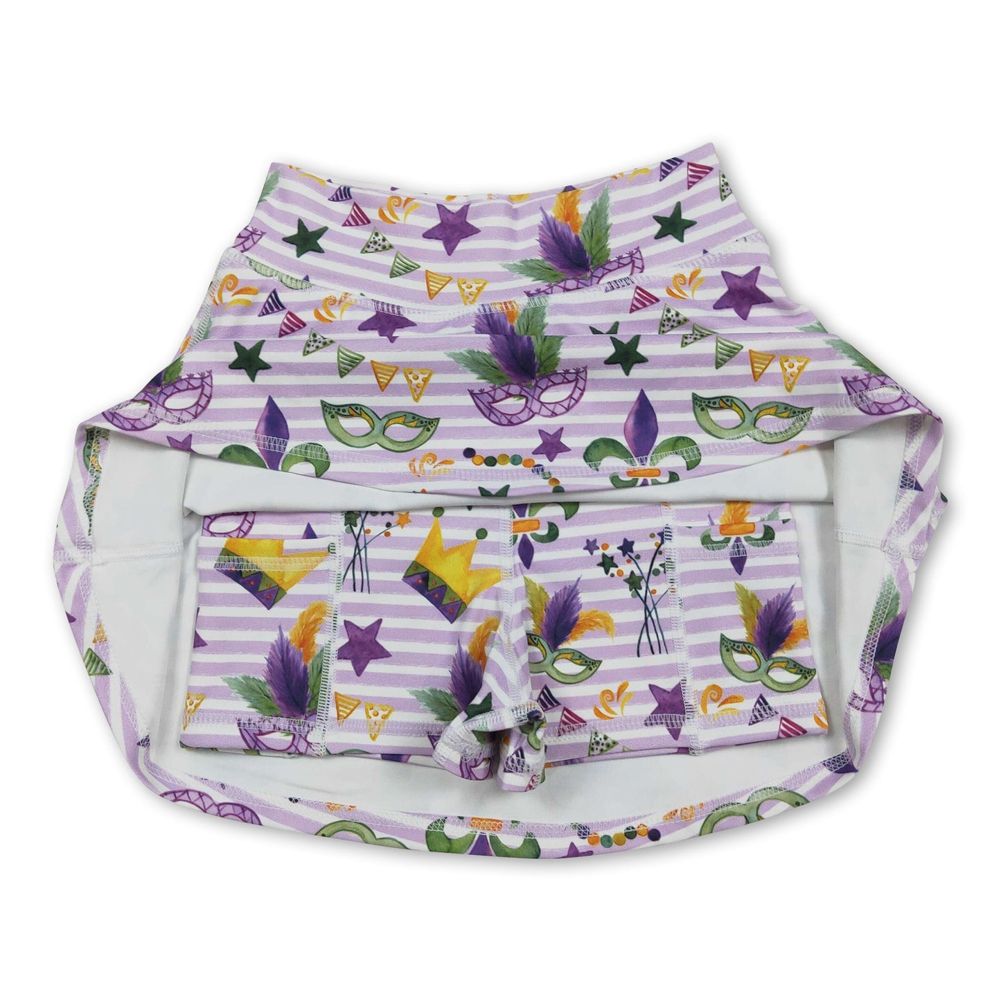 High waist stripe crown girls Mardi Gras activewear skirt
