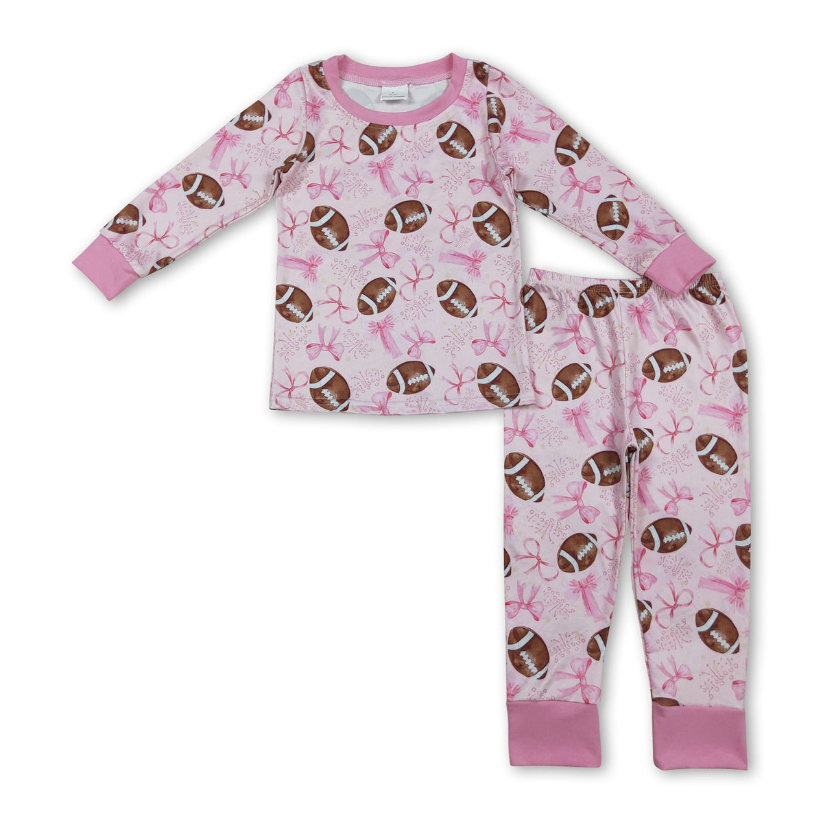 Pink bow football baby girls pajamas