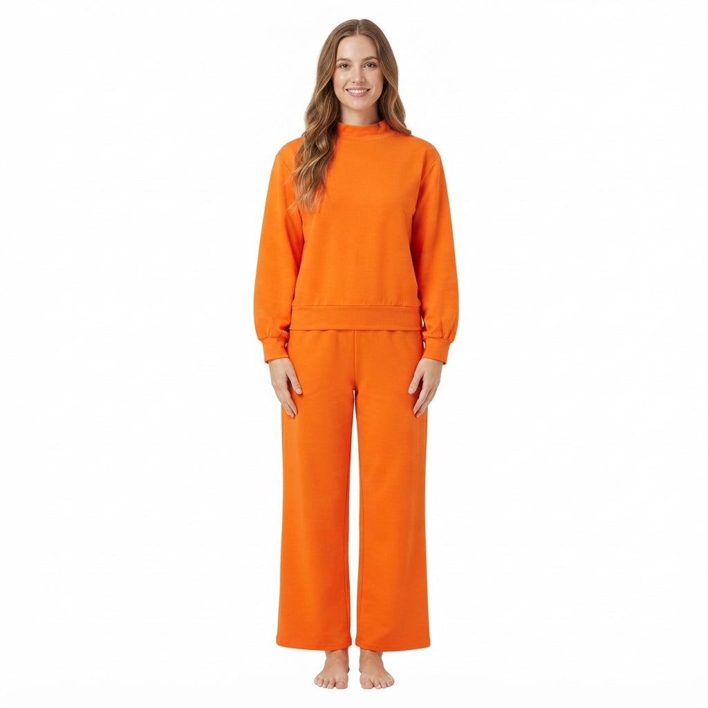 Long sleeves orange cotton top pants adult women outfits