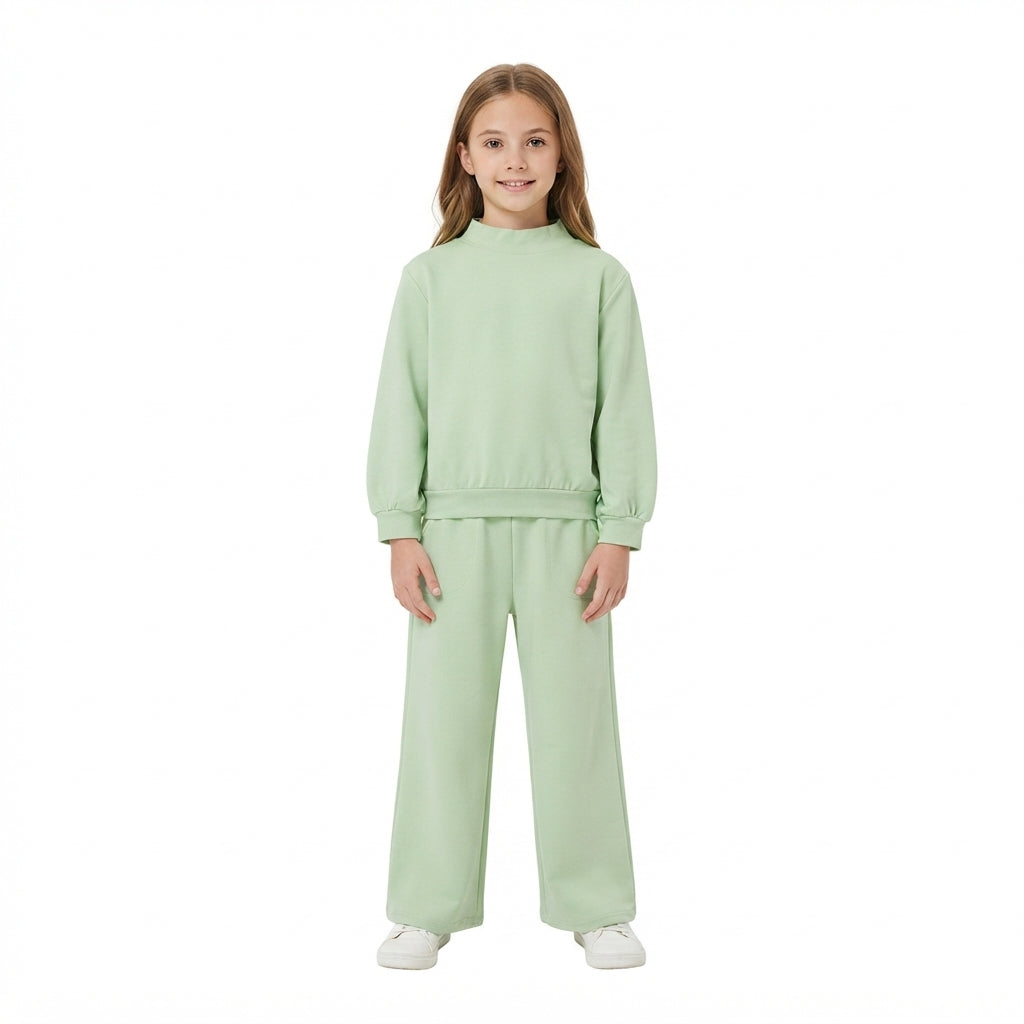 Long sleeves green cotton top pants kids girls outfits