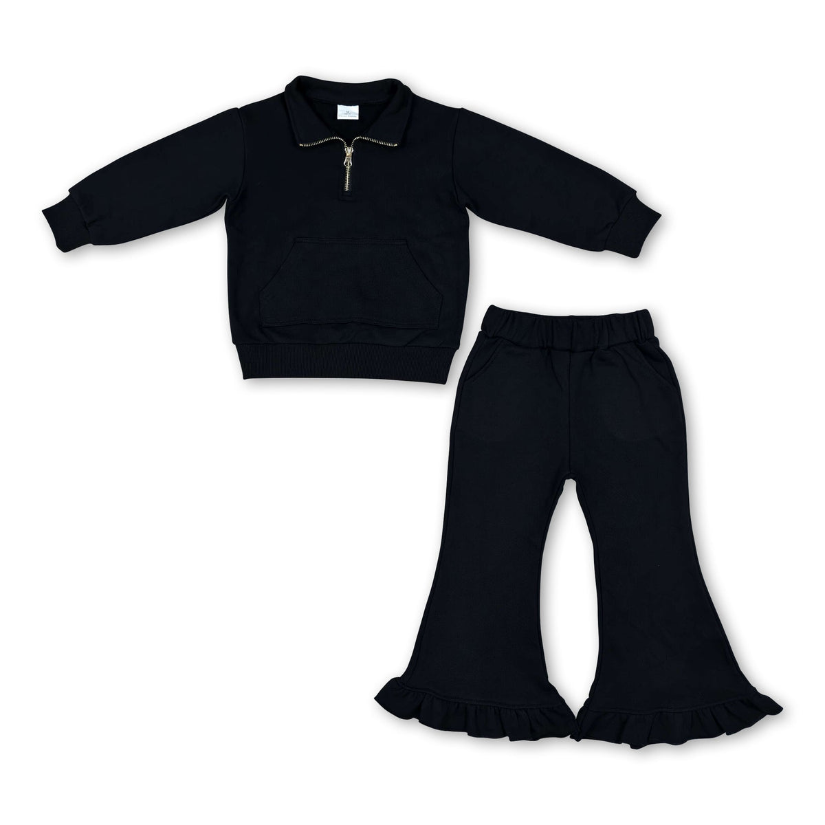 Black pocket pullover ruffle pants girls sweatshirt outfits
