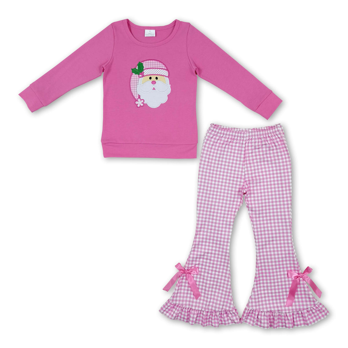 Santa embroidery top ruffle pants girls Christmas outfit