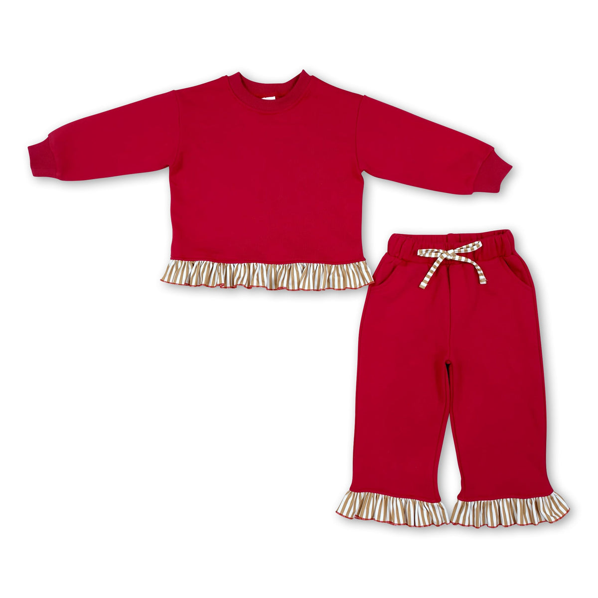 Long sleeves plaid ruffle top pants girls sweatshirt outfits