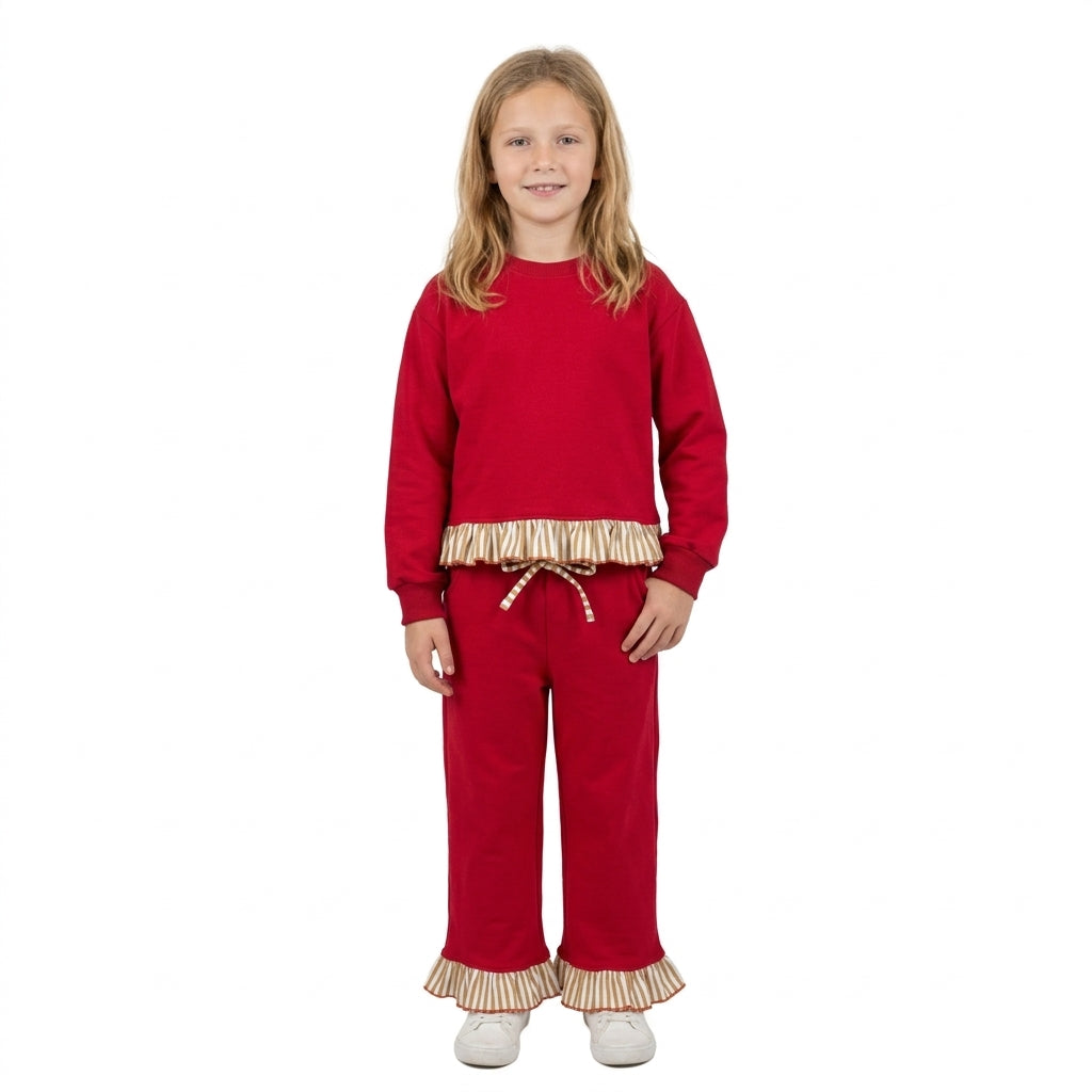 Long sleeves plaid ruffle top pants girls sweatshirt outfits