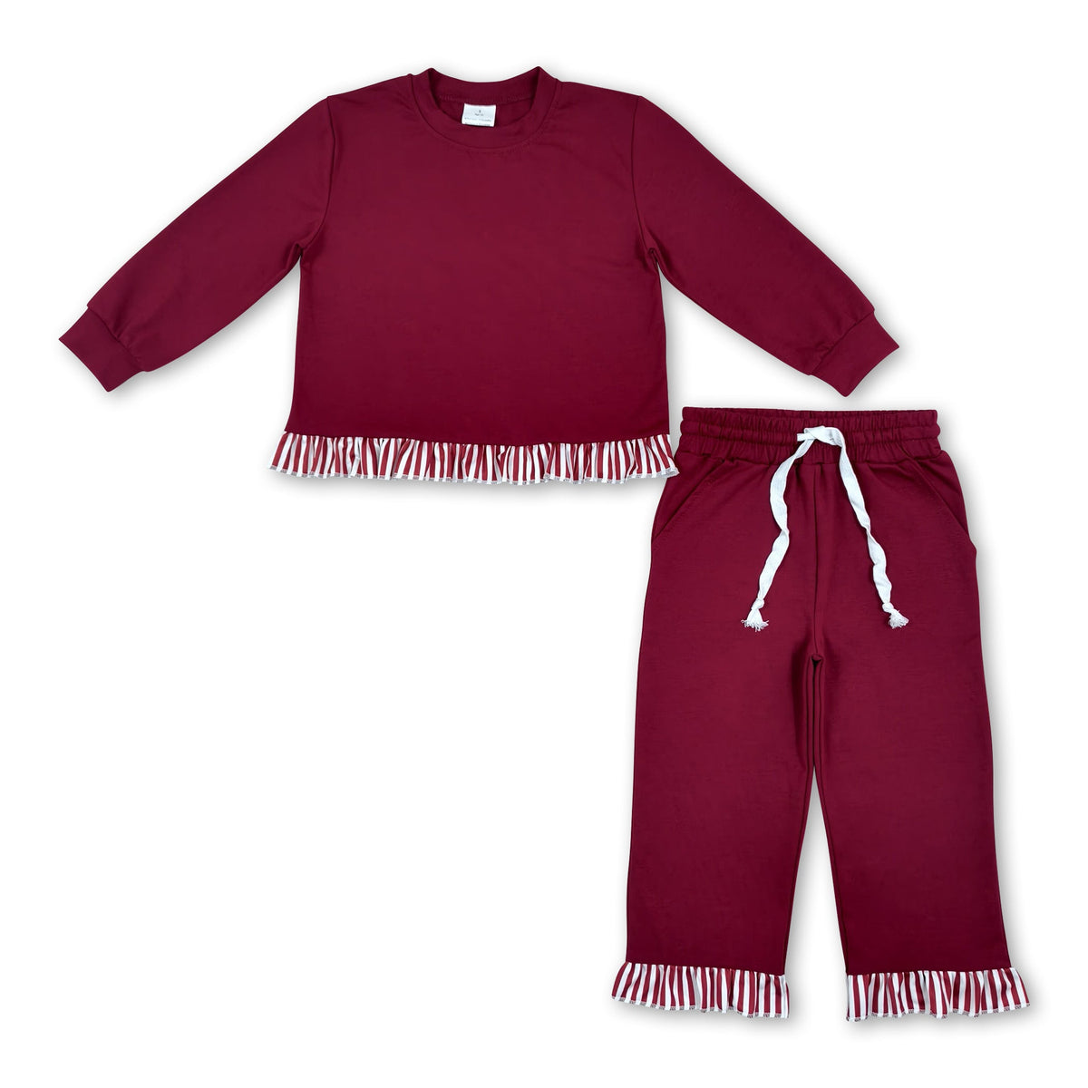 Stripe flutter long sleeves maroon top pants girls outfits