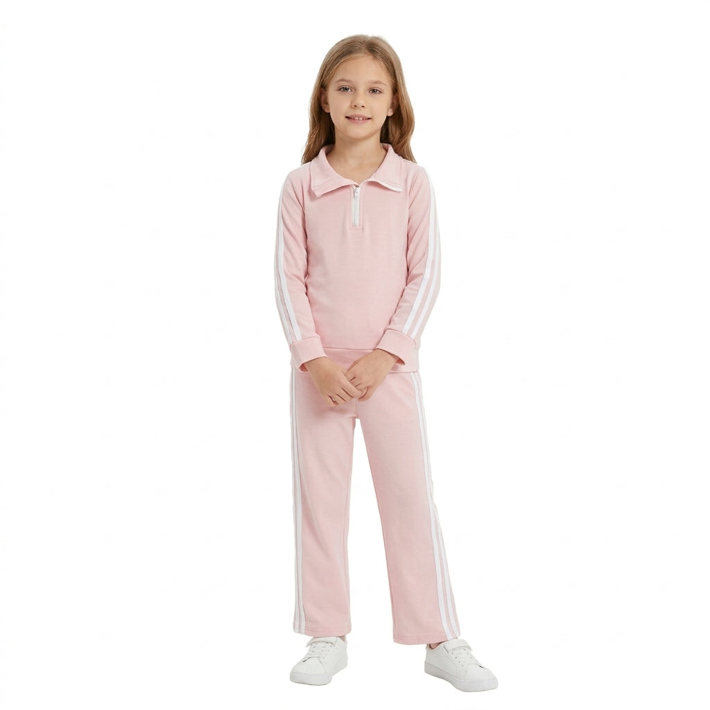 Light pink cotton zipper pullover pants girls clothing