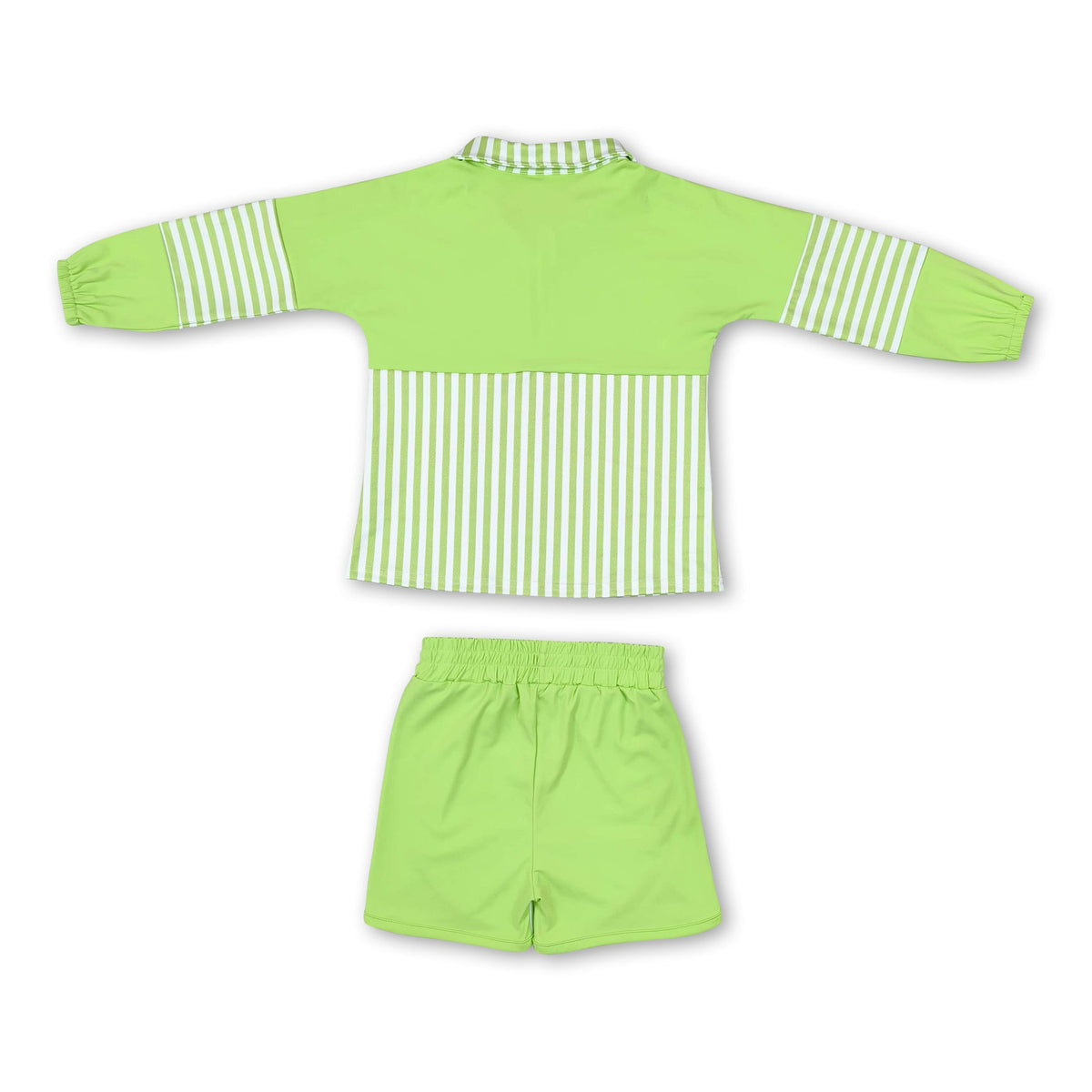 Green stripe patchwork pullover shorts girls active set