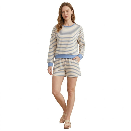 Yellow stripe top shorts adult women active wear set