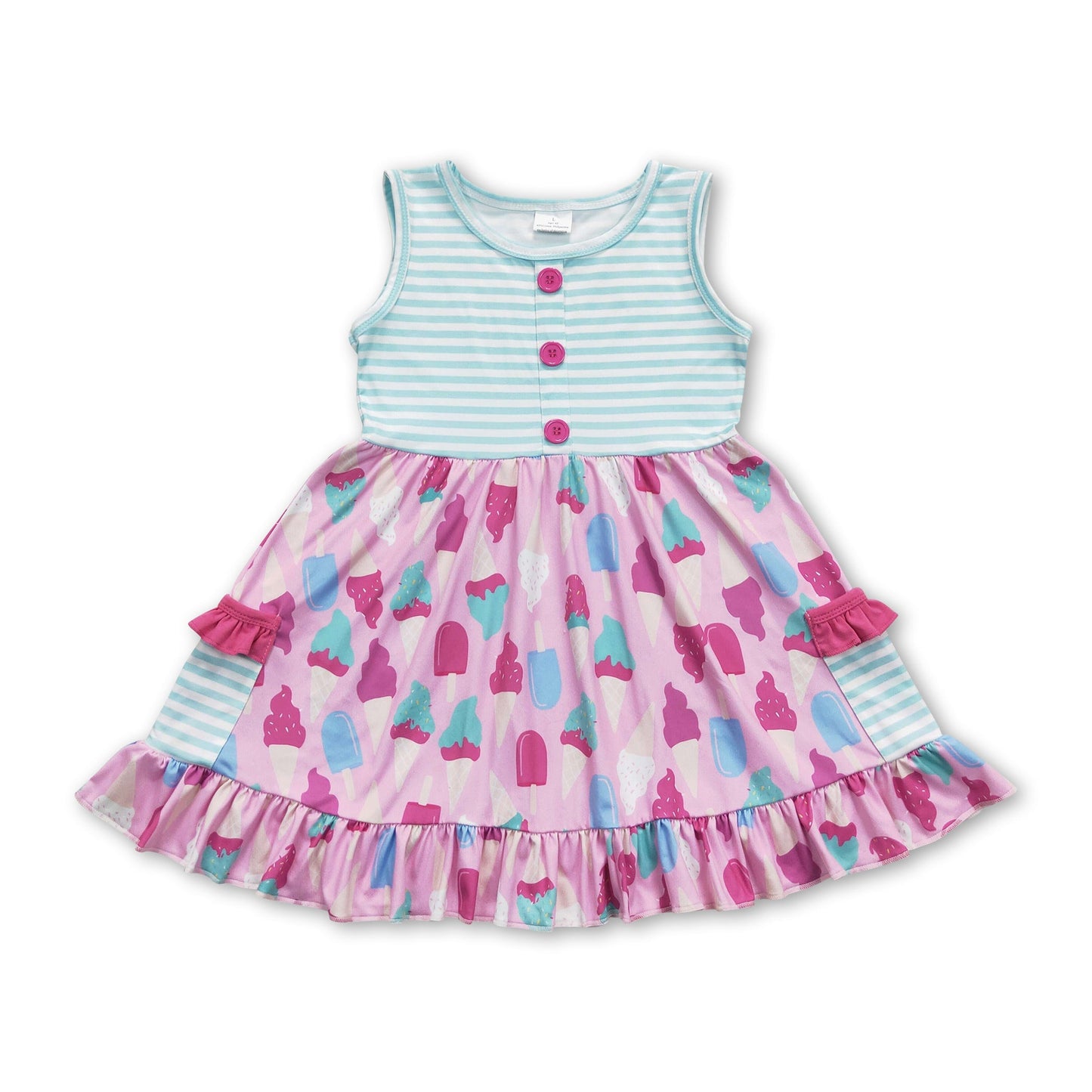 Sleeveless ice cream pocket girls summer dresses