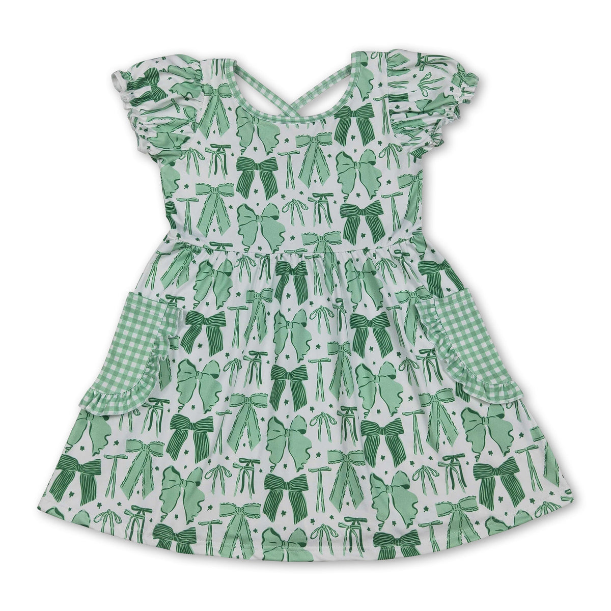 Short sleeves green bow girls St Patrick's dresses