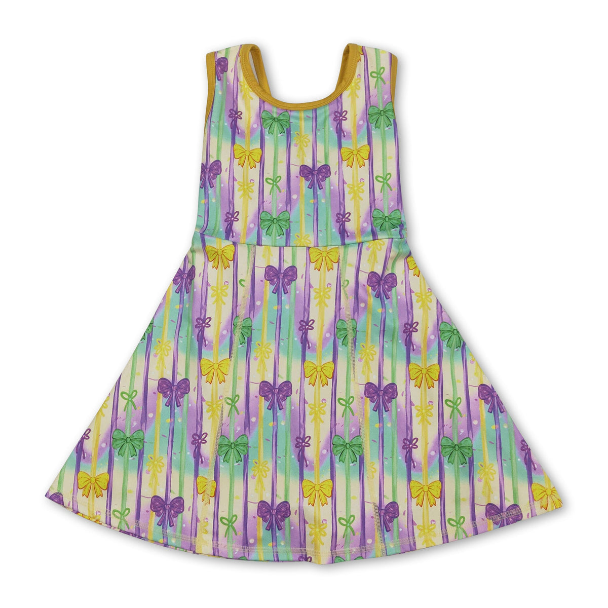 Yellow green purple bow kids girls Mardi Gras athletic dress
