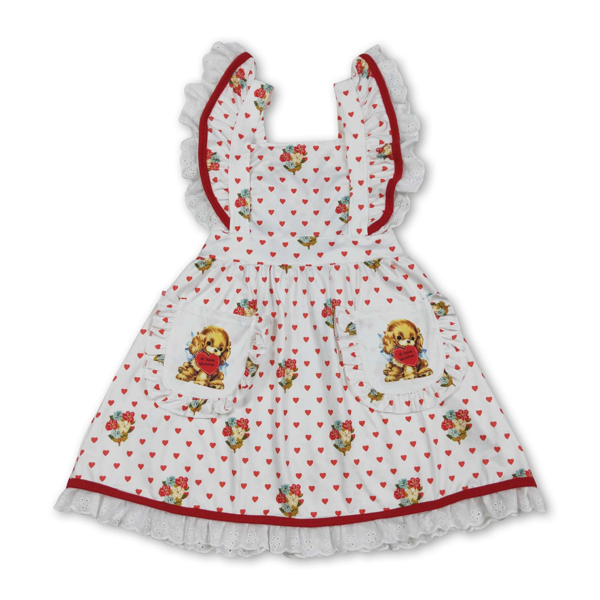 Flutter sleeves heart floral kids girls Valentine's dress