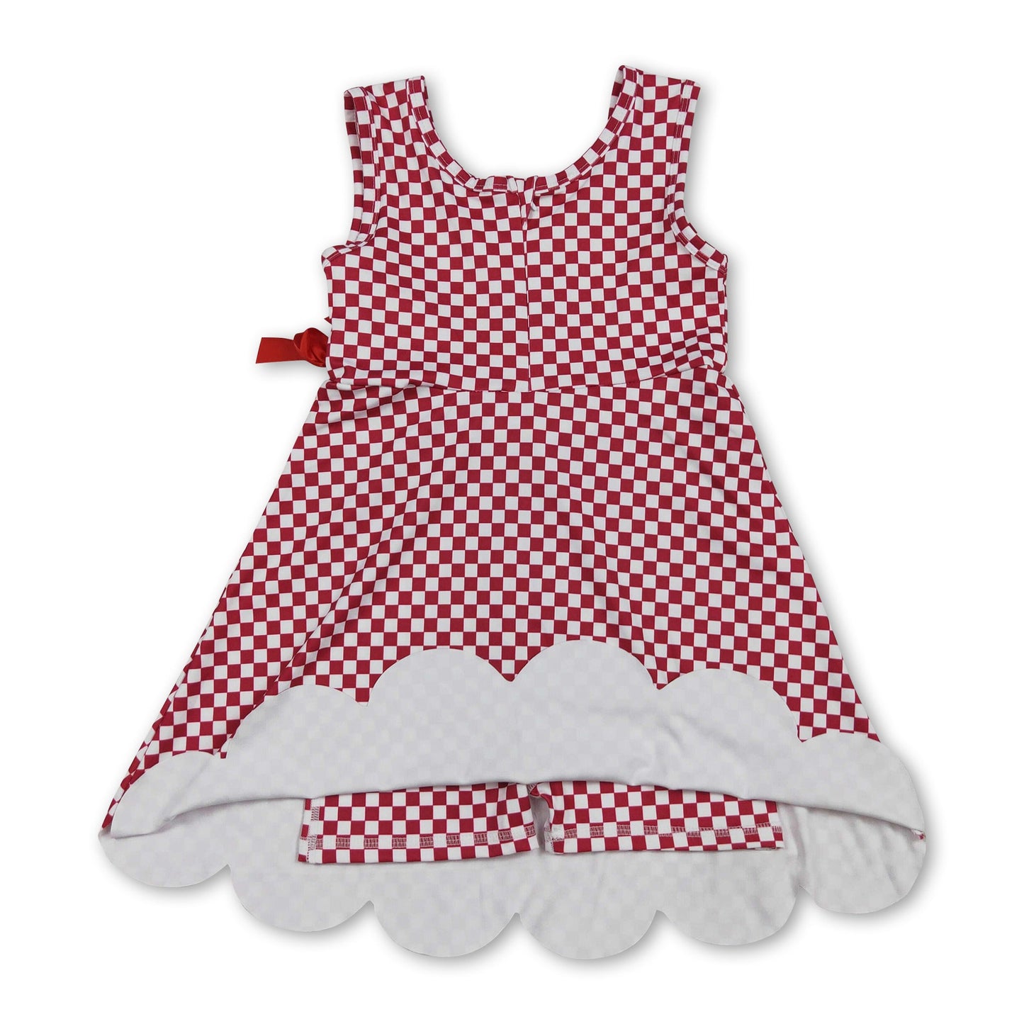 Sleeveless plaid scallop bow kids girls athletic dress
