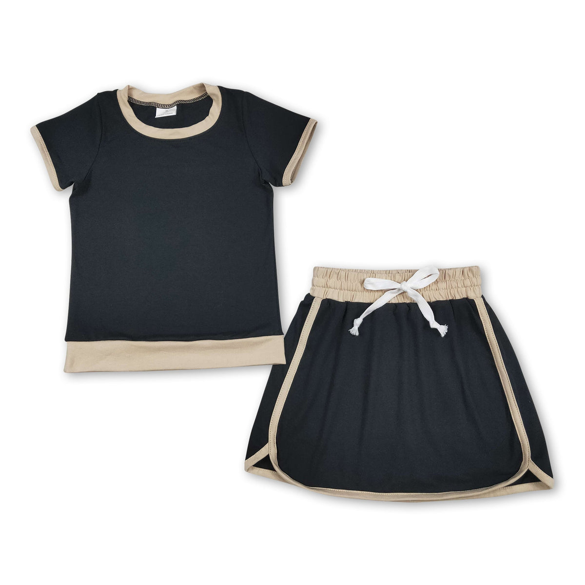 Black cotton top skirt kids girls summer outfits