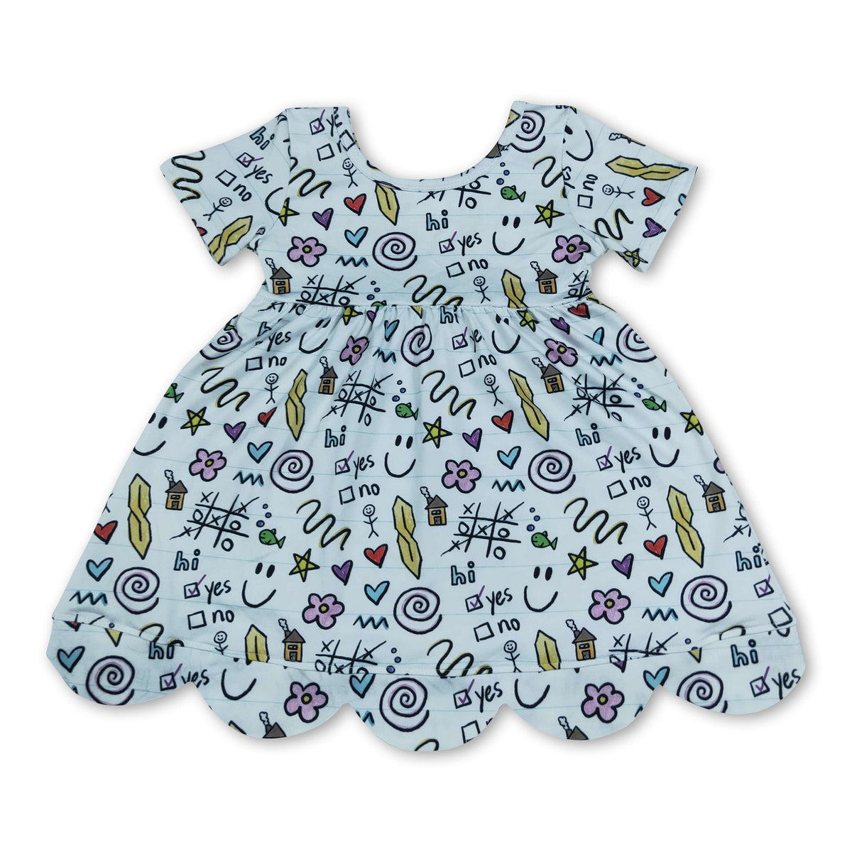 Short sleeves heart letters scallop kids girls back to school dress