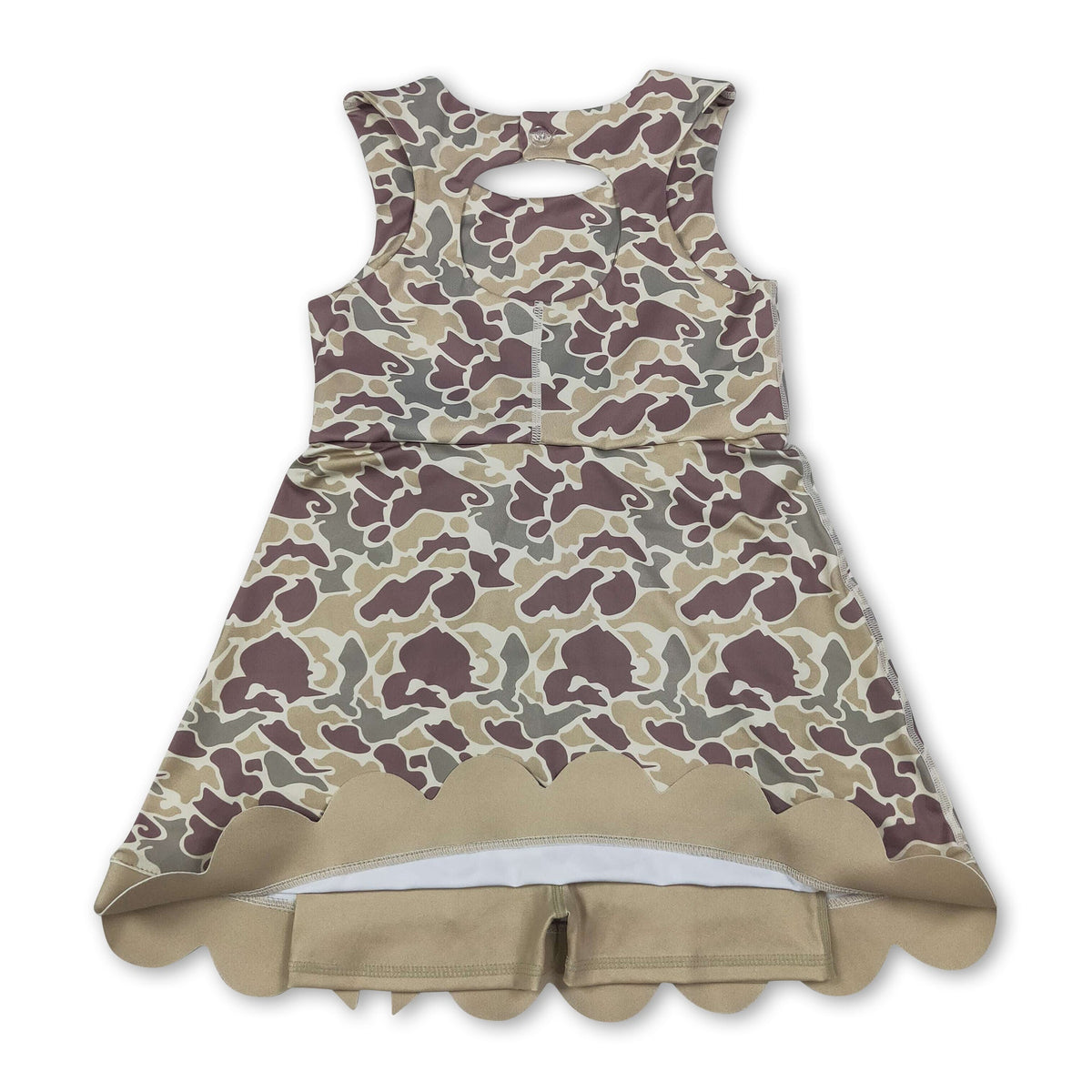 Sleeveless camo scallop kids girls athletic dresses