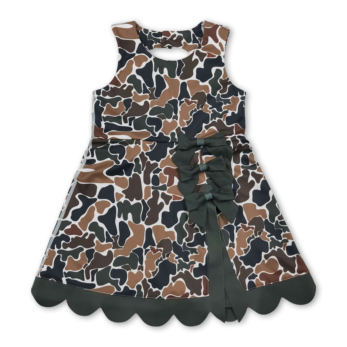 Camo bow scallop kids girls summer athletic dresses