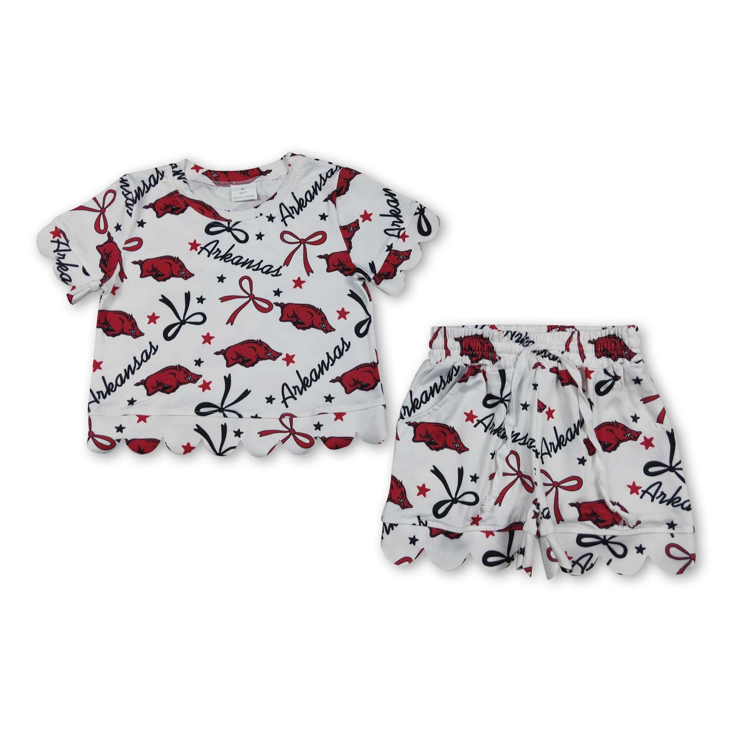 Short sleeves hogs bow scallop girls team outfits