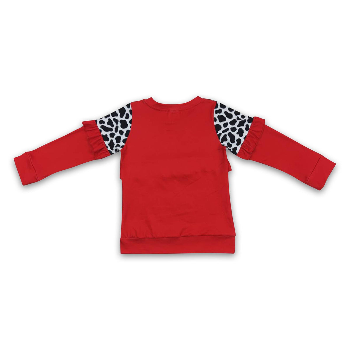 Cow print red long sleeves girls ruffle shirt
