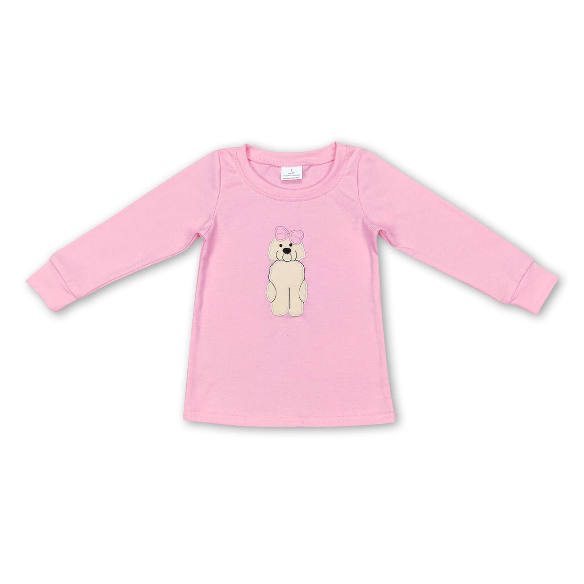 Pink dog bow long sleeves kids girls shirt