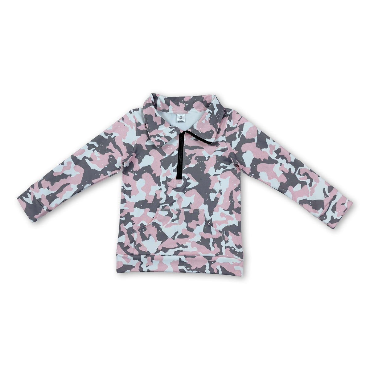 Long sleeves pink camo kids girls zipper pullover