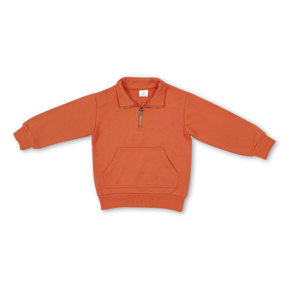 Long sleeves orange pocket zipper girls sweatshirt pullover