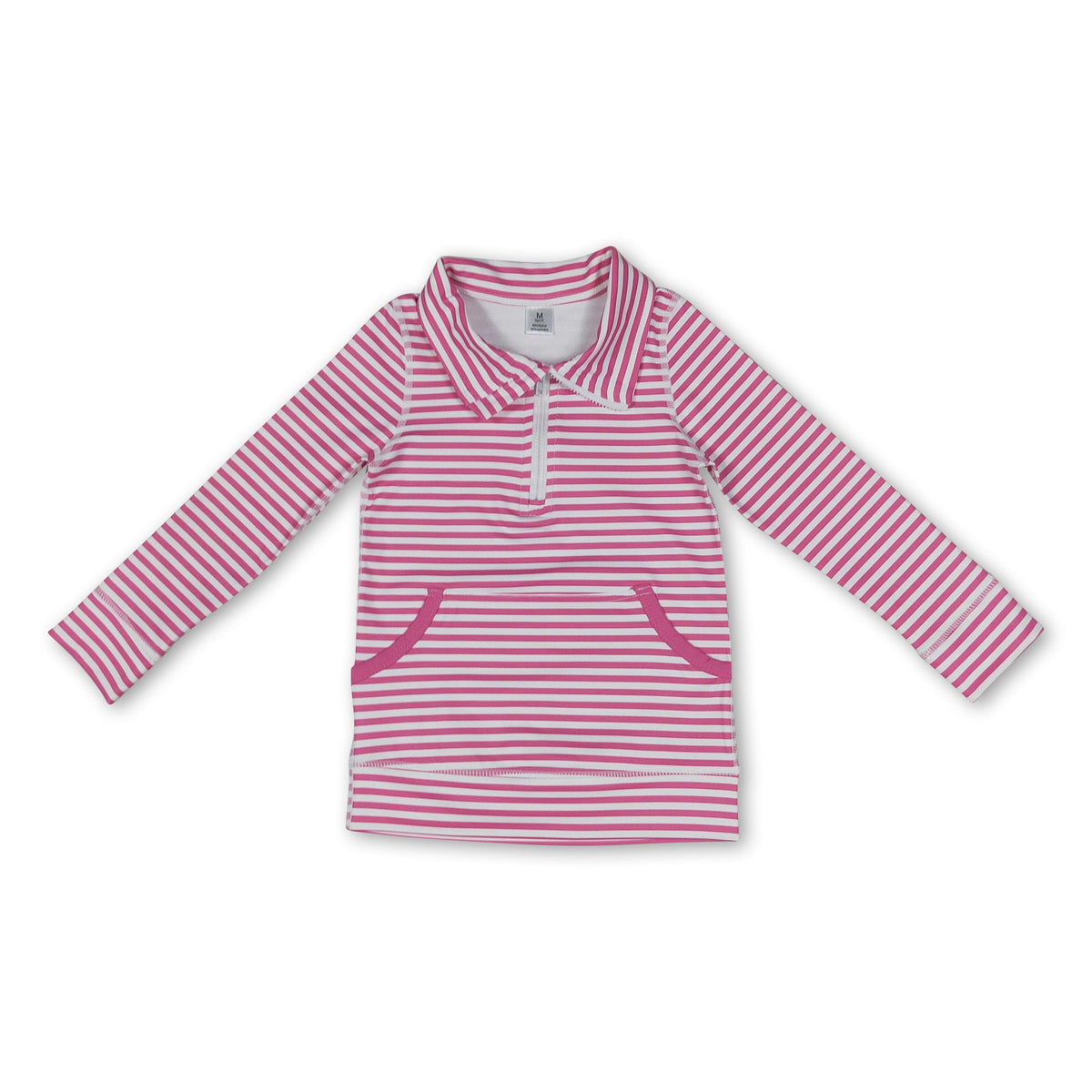 Long sleeves pink stripe pocket girls zipper active pullover